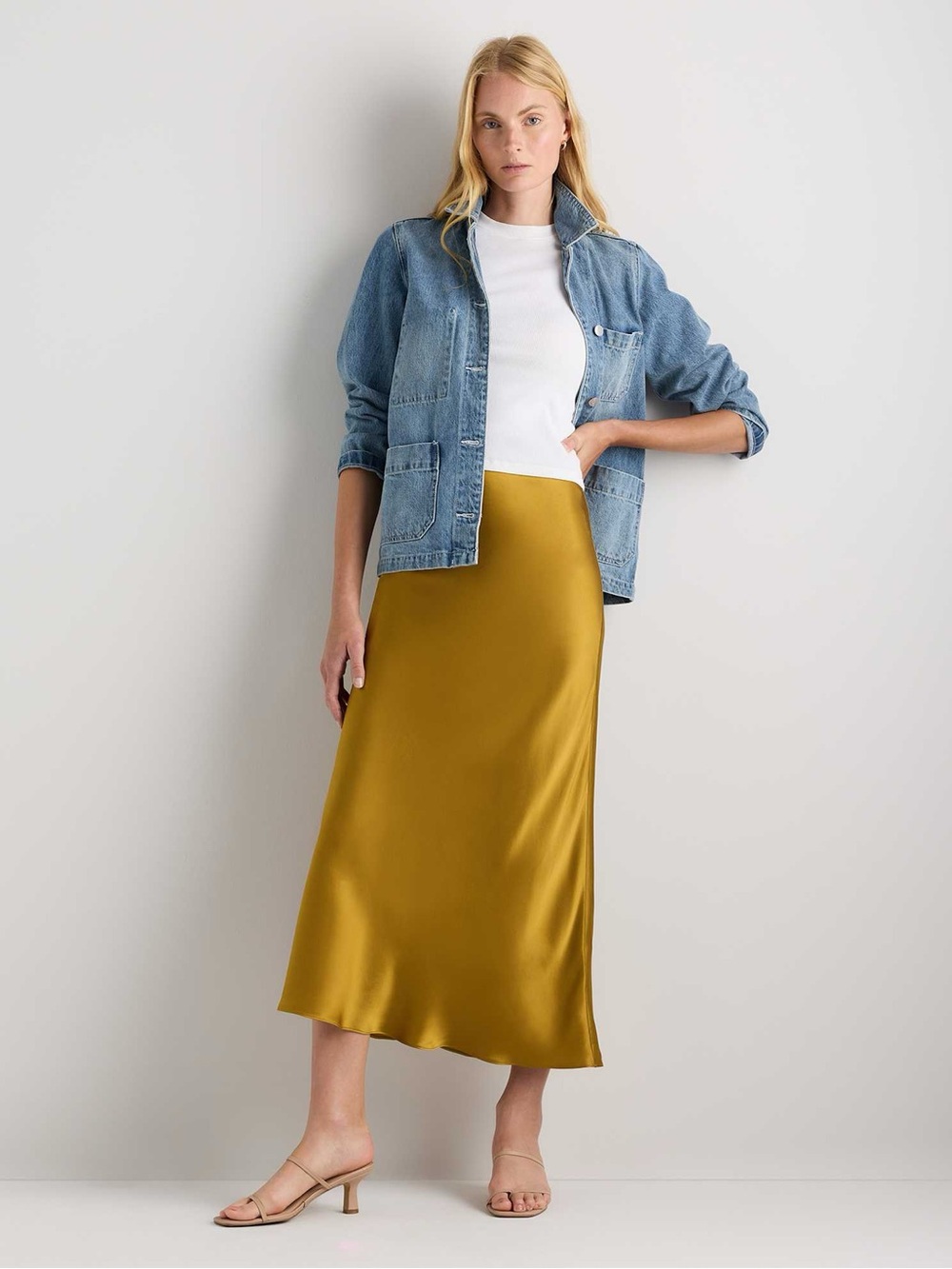 Quince 100% Washable Silk Maxi Skirt Mineral Yellow - Picture 2 of 5